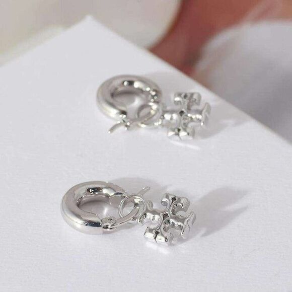 NWOT Tory Burch Silver T , Hoop Earrings - Picture 2 of 5